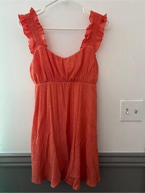 Altar’D State Ruffled Strap One-Piece Bodysuit in Coral Orange